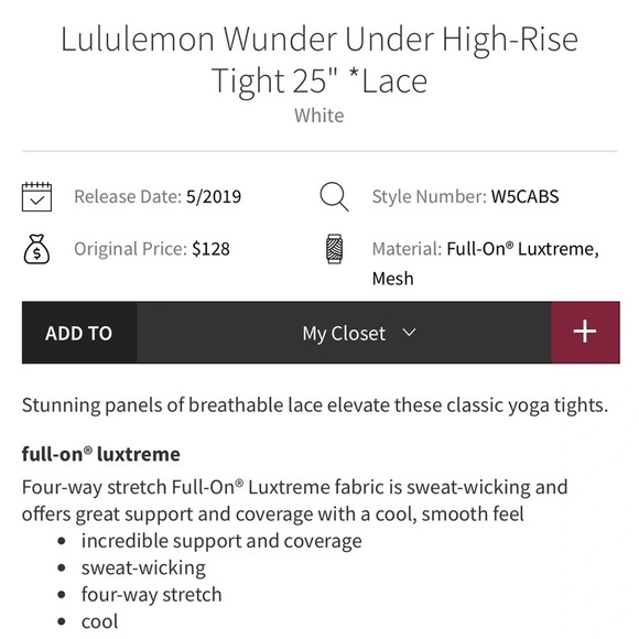 Lululemon NWOT Wunder Under High Rise Tight 25” Inseam Mesh Lace Size 8 - Picture 11 of 14